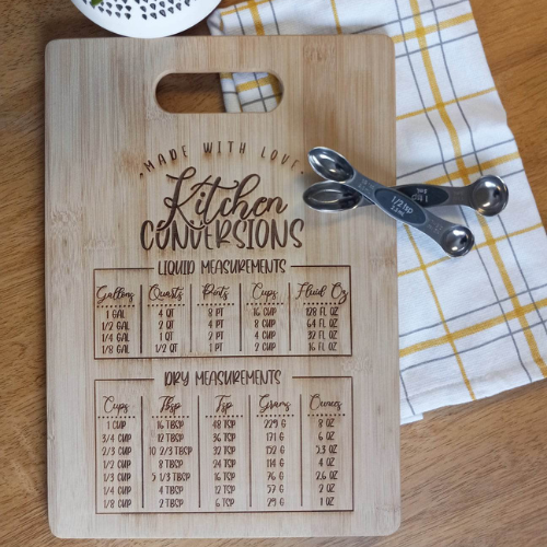 Engraved. Kitchen Conversion Chart | Bamboo Cutting Board
