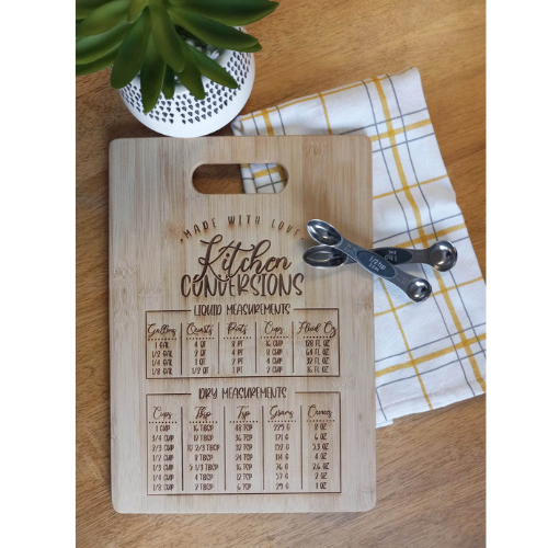Engraved. Kitchen Conversion Chart | Bamboo Cutting Board