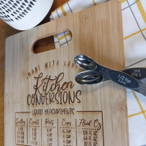 Engraved. Kitchen Conversion Chart | Bamboo Cutting Board