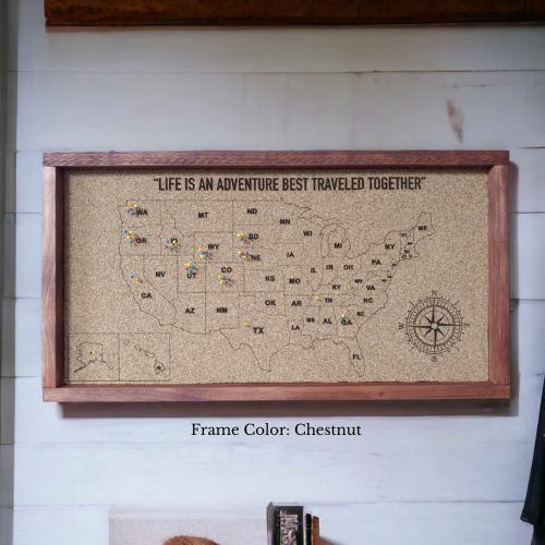 Engraved Corkboard Map USA | 12"x 24" Framed