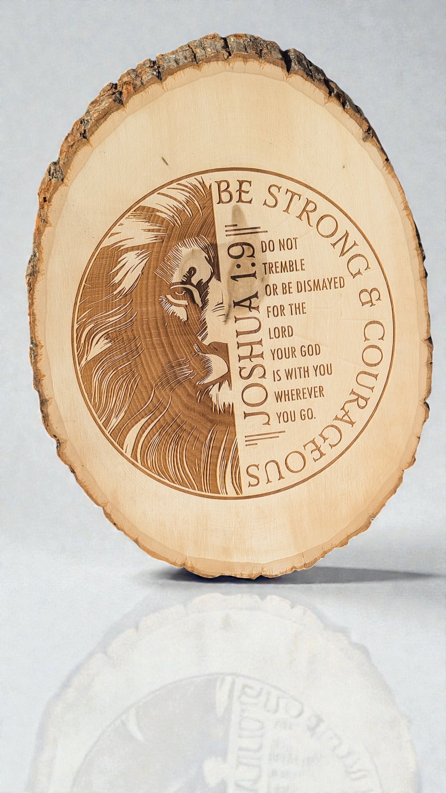 ENGRAVED. Wood Round | Joshua 1:9