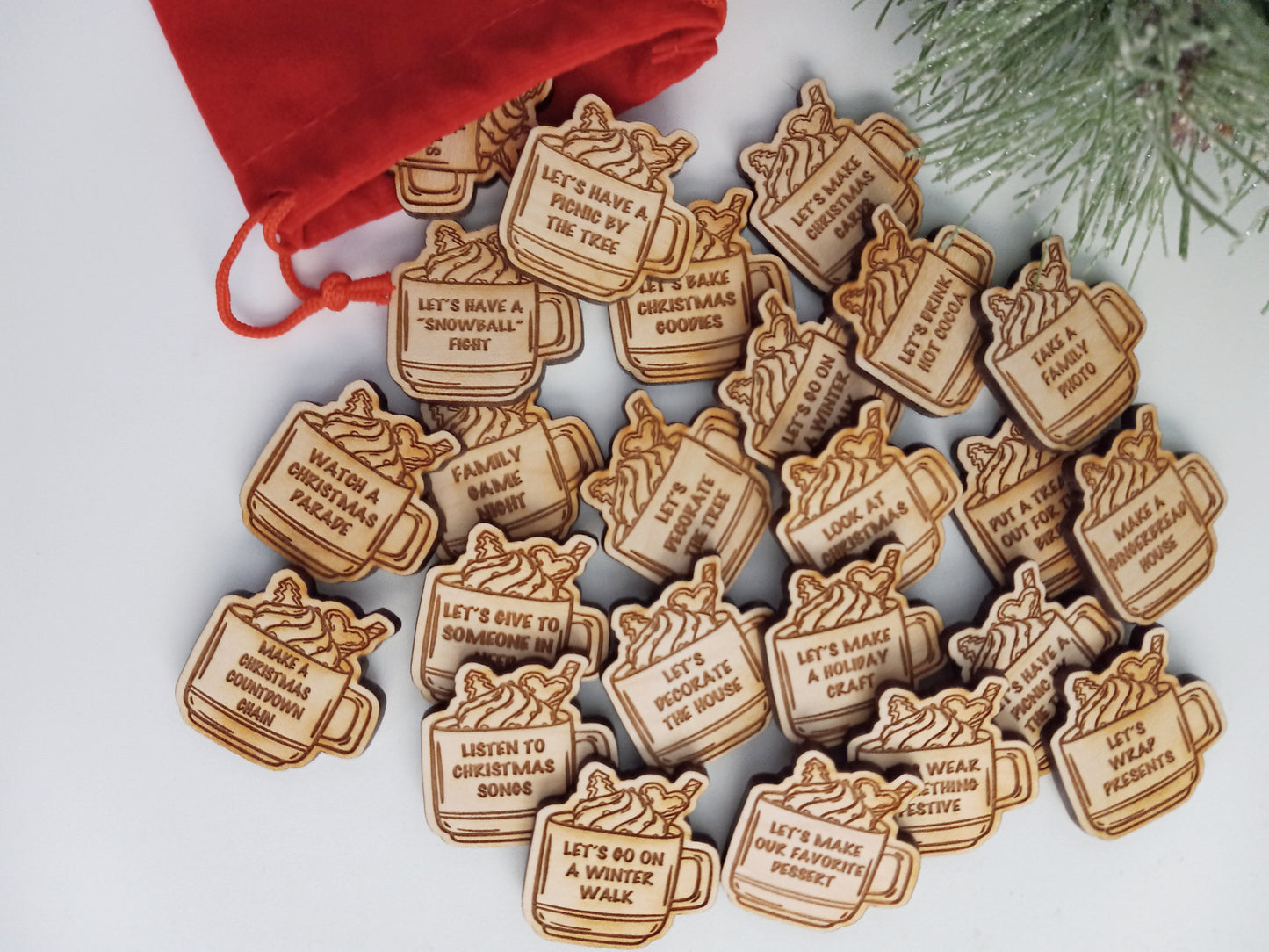 Christmas Activity Tokens | Engraved Wood