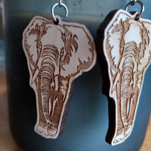 Laser Cut Wood Earrings | Elephant
