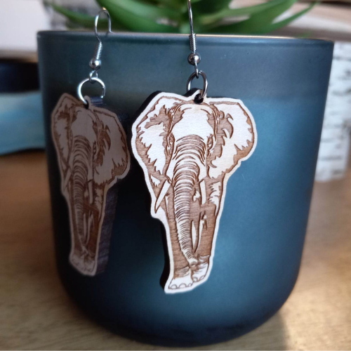 Laser Cut Wood Earrings | Elephant